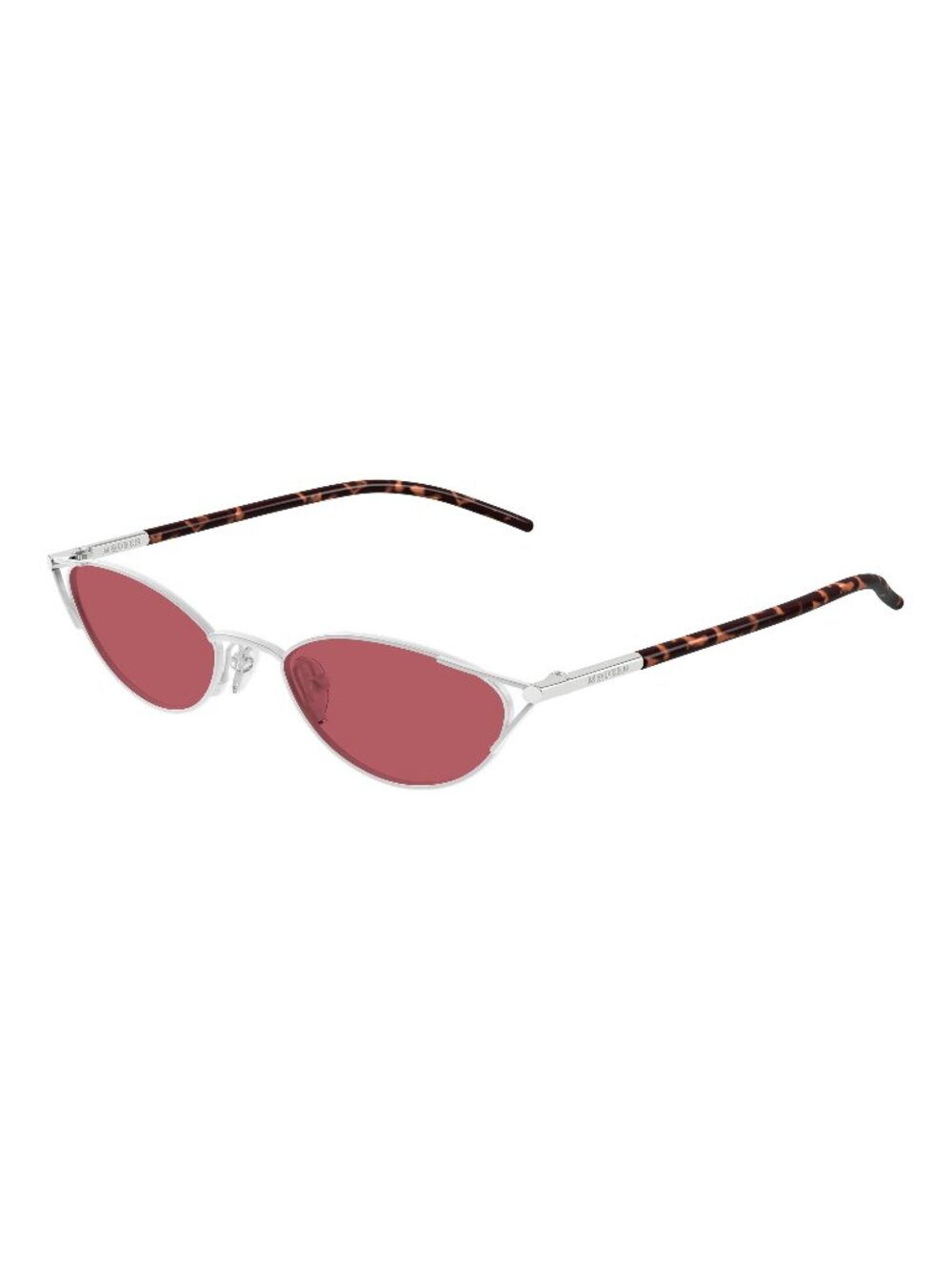 New Alexander McQueen Women's Sunglasses Silver Red Lens Metal Frame AM0563S 003